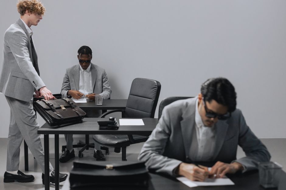 한국 금융시장 동향 — 2026년 9월 5일(토) — Business office with diverse employees in gray suits working at desks in an indoor setting.